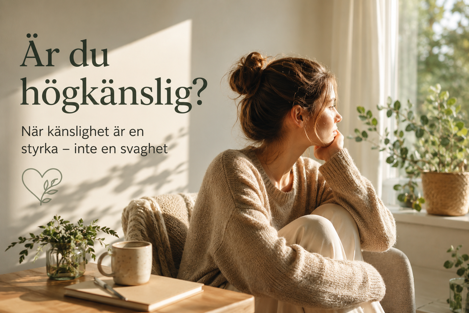 En person sitter i en lugn miljö och återhämtar sig efter många sinnesintryck.